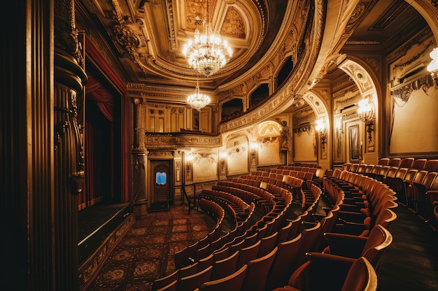 Sceny retro światowego dnia teatru z niesamowitym widokiem na teatr królewski