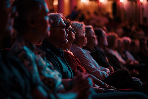 Sceny retro światowego dnia teatru z publicznością siedzącą na straganach teatru