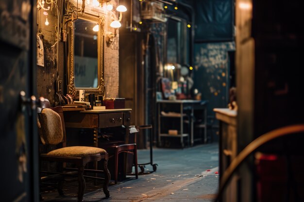 Sceny retro światowego dnia teatru z za kulisami