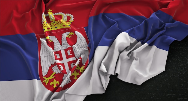 Serbia Flag Zgnieciony Na Ciemnym Tle Renderowania 3D