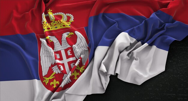 Serbia Flag Zgnieciony Na Ciemnym Tle Renderowania 3D