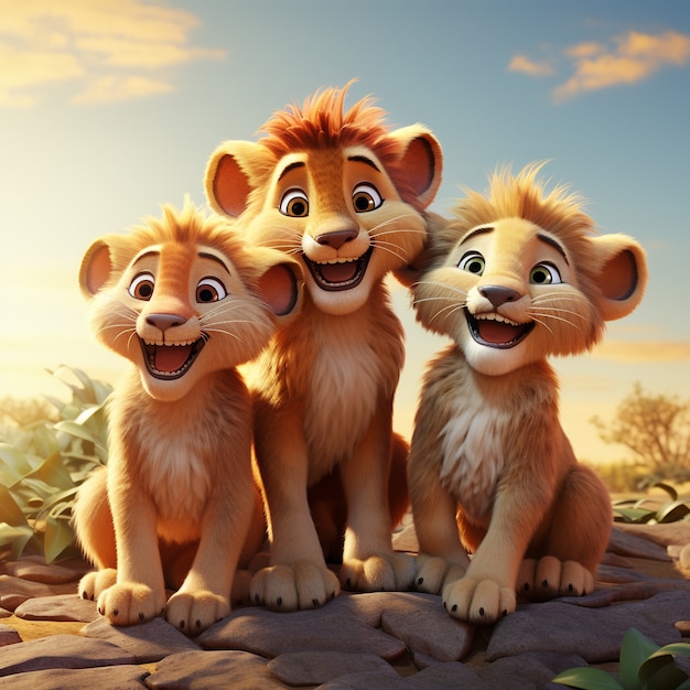 Bezpłatne zdjęcie Śliczna rodzina lwów