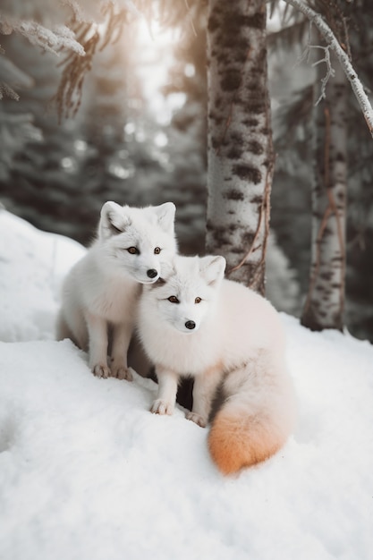 Śliczne lisy ze śniegiem na zewnątrz