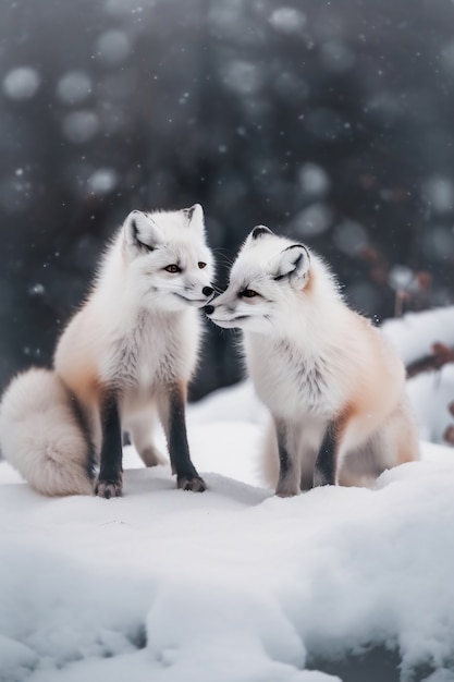 Śliczne lisy ze śniegiem na zewnątrz