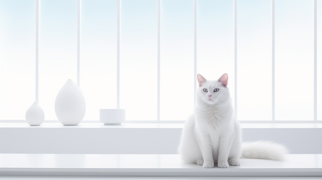 Bezpłatne zdjęcie Śliczny biały kotek w pomieszczeniu