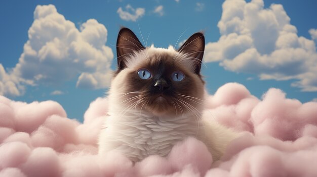 Śliczny kotek relaksujący się na chmurach