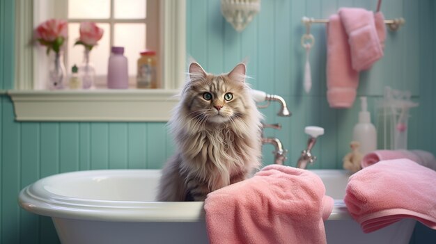 Śliczny kotek relaksuje w łazience