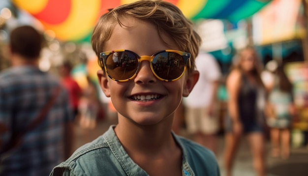 Słodcy kaukascy chłopcy w okularach przeciwsłonecznych cieszący się karnawałową zabawą generowaną przez sztuczną inteligencję