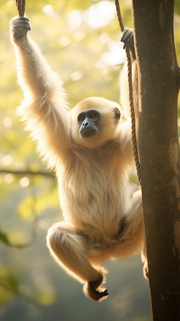 Bezpłatne zdjęcie słodki gibbon w przyrodzie