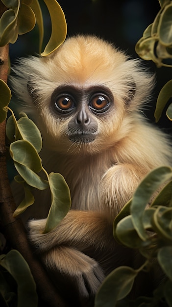 Bezpłatne zdjęcie słodki gibbon w przyrodzie