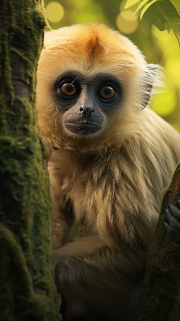 Bezpłatne zdjęcie słodki gibbon w przyrodzie