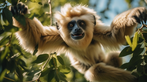 Bezpłatne zdjęcie słodki gibbon w przyrodzie