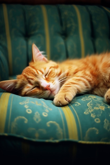 Słodki kot śpiący w domu.