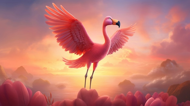 Bezpłatne zdjęcie słodki, kreskówkowy flamingo w przyrodzie