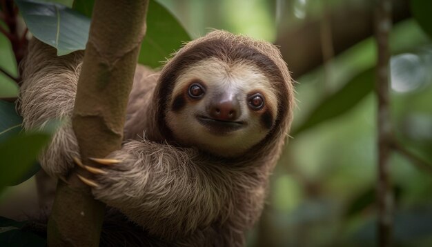 Słodki lemur ogoniasty patrzący w kamerę na zewnątrz, wygenerowany przez sztuczną inteligencję