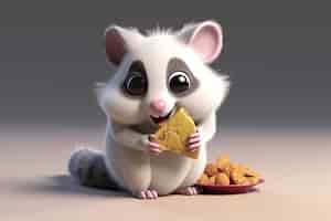 Bezpłatne zdjęcie słodki oposum z smacznym jedzeniem