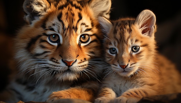 Bezpłatne zdjęcie słodki tygrysiątko bawi się, wpatrując się w piękno natury generowane przez sztuczną inteligencję