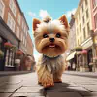 Bezpłatne zdjęcie słodki yorkshire terrier w mieście