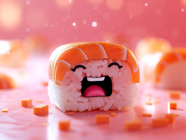 Słodkie 3D sushi z twarzą