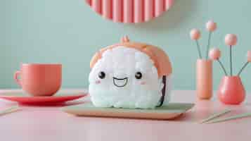Bezpłatne zdjęcie słodkie 3d sushi z twarzą