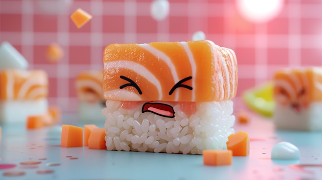 Słodkie 3D sushi z twarzą