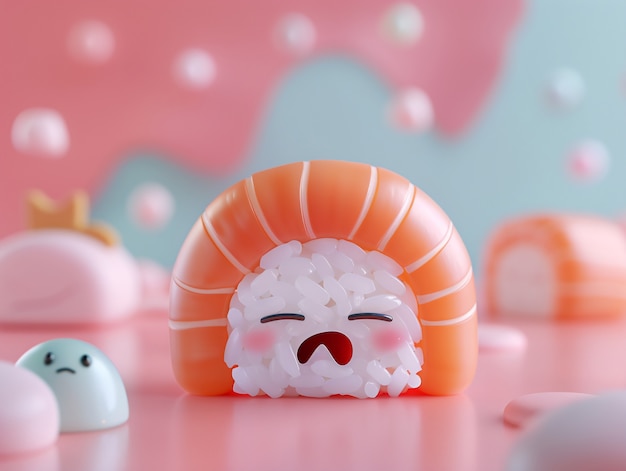 Bezpłatne zdjęcie słodkie 3d sushi z twarzą