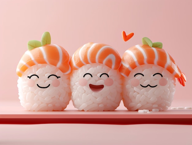 Słodkie 3D sushi z twarzą