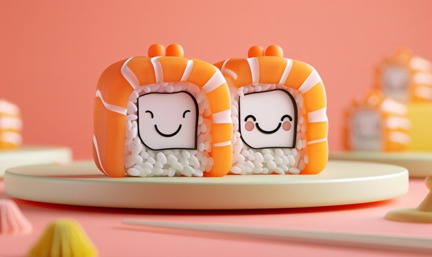 Słodkie 3D sushi z twarzą