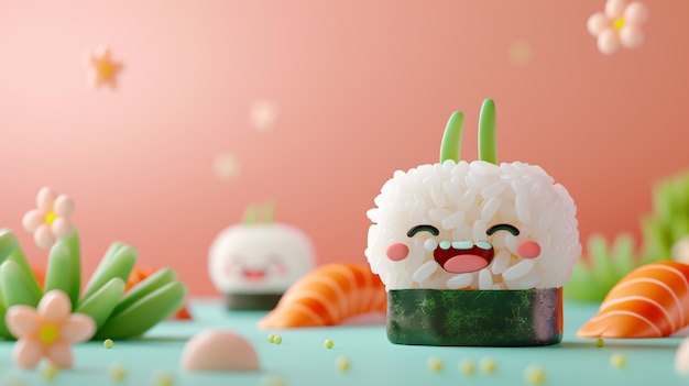 Słodkie 3D sushi z twarzą