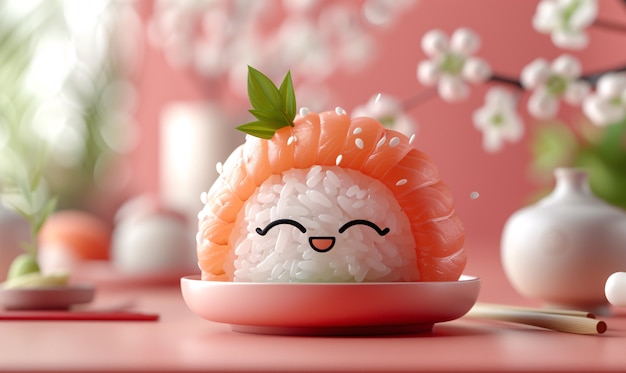 Słodkie 3D sushi z twarzą