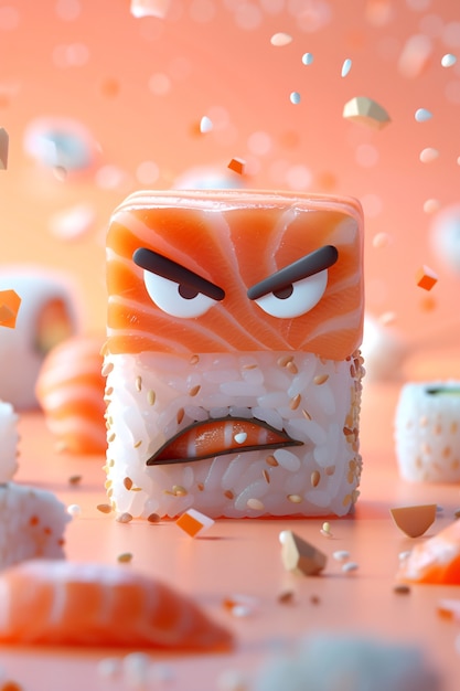 Bezpłatne zdjęcie słodkie 3d sushi z twarzą