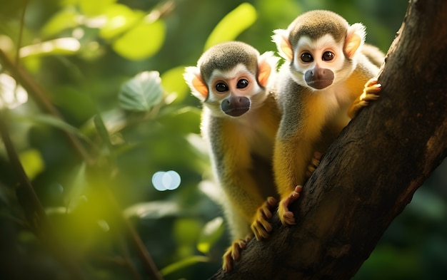 Słodkie małpy na gałęzi