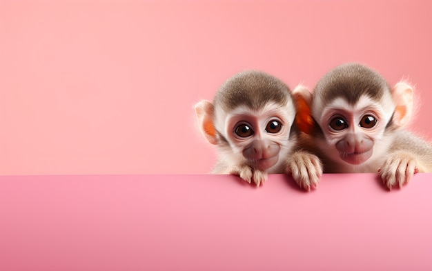 Słodkie małpy na różowym tle