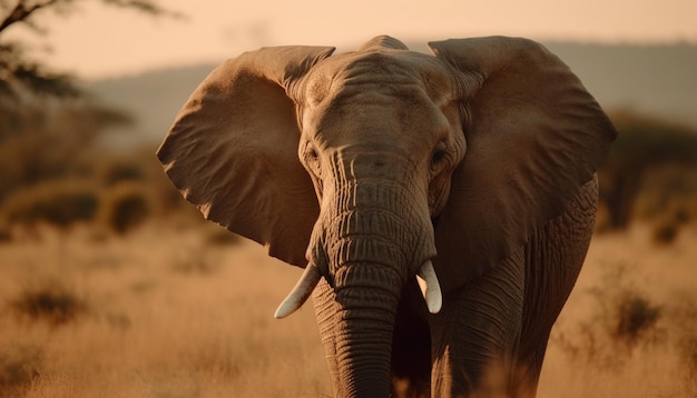 Słoń afrykański spacerujący po jałowej sawannie, wygenerowany przez sztuczną inteligencję