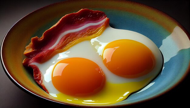 Smażona wieprzowina i jajko na talerzu dla smakoszy wygenerowane przez sztuczną inteligencję