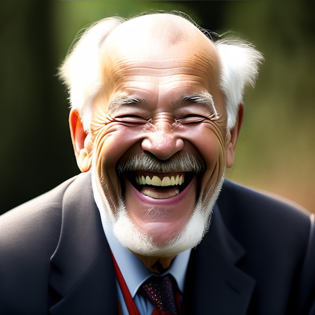 Bezpłatne zdjęcie Śmieje się mężczyzna z brodą i czerwoną smyczą na szyi.