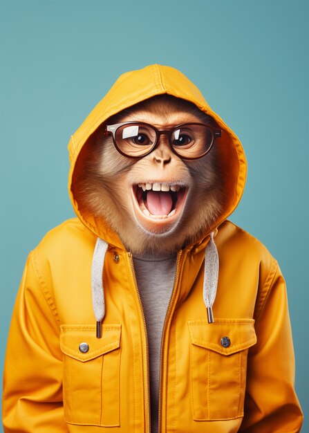 Śmieszna małpa w okularach w studiu