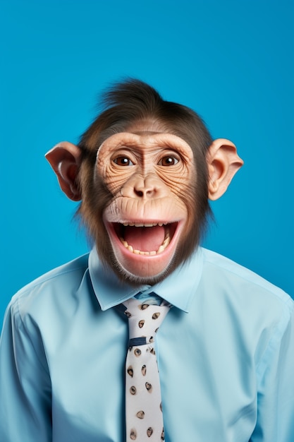 Bezpłatne zdjęcie Śmieszna małpa z ubraniami w studiu