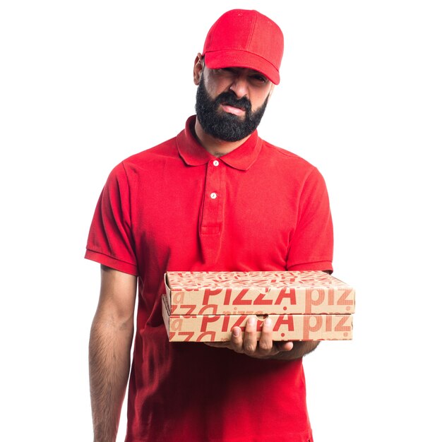 Smutny mężczyzna dostawy Pizza