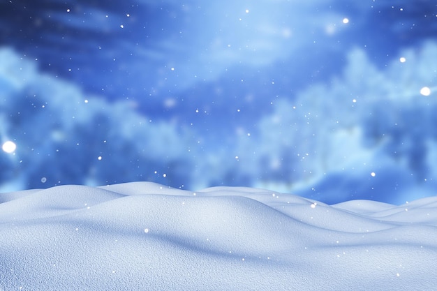 Bezpłatne zdjęcie Śnieg 3d na rozmytym zimowym krajobrazie