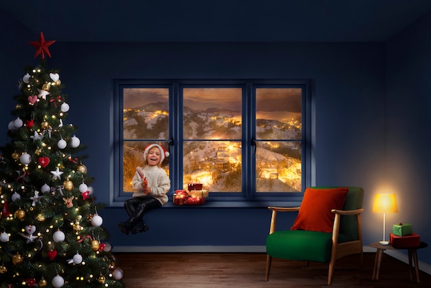 Śnieżna powierzchowność z okna w czasie świąt Bożego Narodzenia