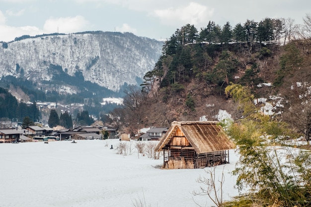 śnieżna wioska w Shirakawago, Japonia