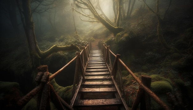 Bezpłatne zdjęcie spacer po upiornym lesie, tajemnica generowana przez sztuczną inteligencję
