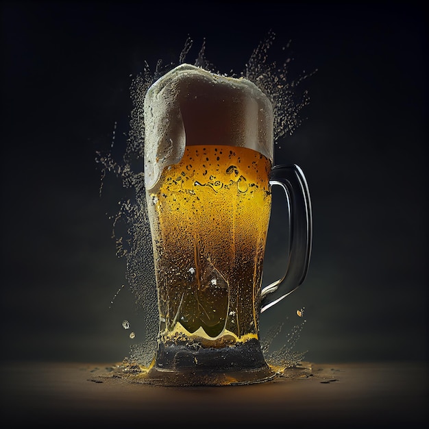 Spienione piwo w złocistym kuflu generatywnego AI