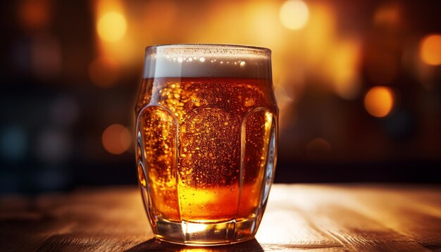 Spienione piwo w złotym kuflu idealne święto generowane przez sztuczną inteligencję