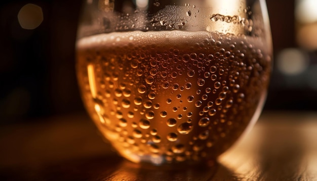 Bezpłatne zdjęcie spieniony złoty płyn wlewa się do szklanki whisky generowanej przez sztuczną inteligencję