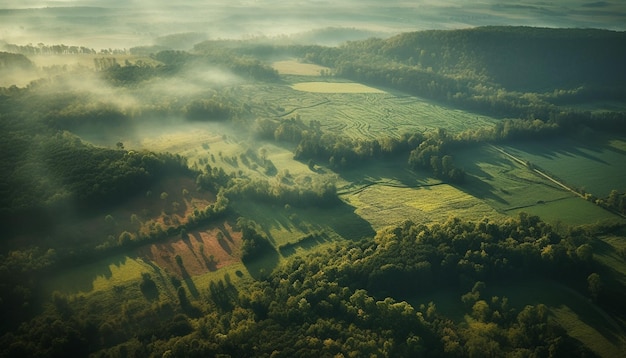 Spokojna scena, zielona łąka, drzewo, staw, zwierzęta, generowane przez sztuczną inteligencję