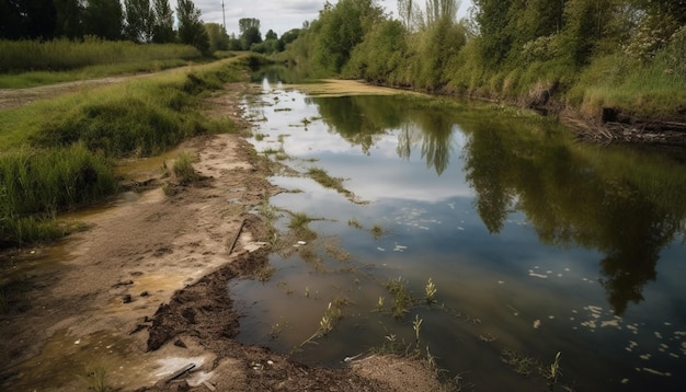 Bezpłatne zdjęcie spokojny staw odzwierciedla idylliczne piękno jesiennego krajobrazu wygenerowane przez sztuczną inteligencję