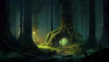 Bezpłatne zdjęcie spooky leśna tajemnica ciemna gałąź fantasy generatywna sztuczna inteligencja