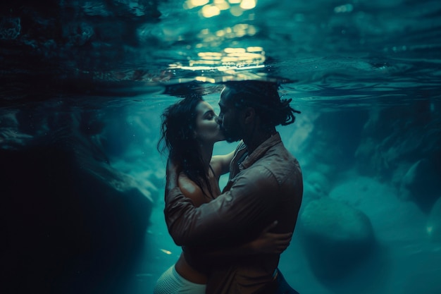 Bezpłatne zdjęcie Średni ujęcie pary całującej się na tle fantazji